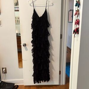 BHLDN Black Ruffle Maxi Dress